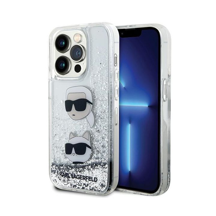 Karl Lagerfeld KLHCP14XLDHKCNS iPhone 14Pro Max 6.7" srebrny/silver hardcase Liquid Glitter Karl & Choupette Heads na NearMe.pl