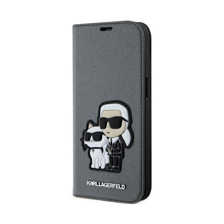 Karl Lagerfeld KLBKP14SSANKCPG iPhone 14/ 15 / 13 6.1" bookcase srebrny/silver Saffiano Karl & Choupette na NearMe.pl
