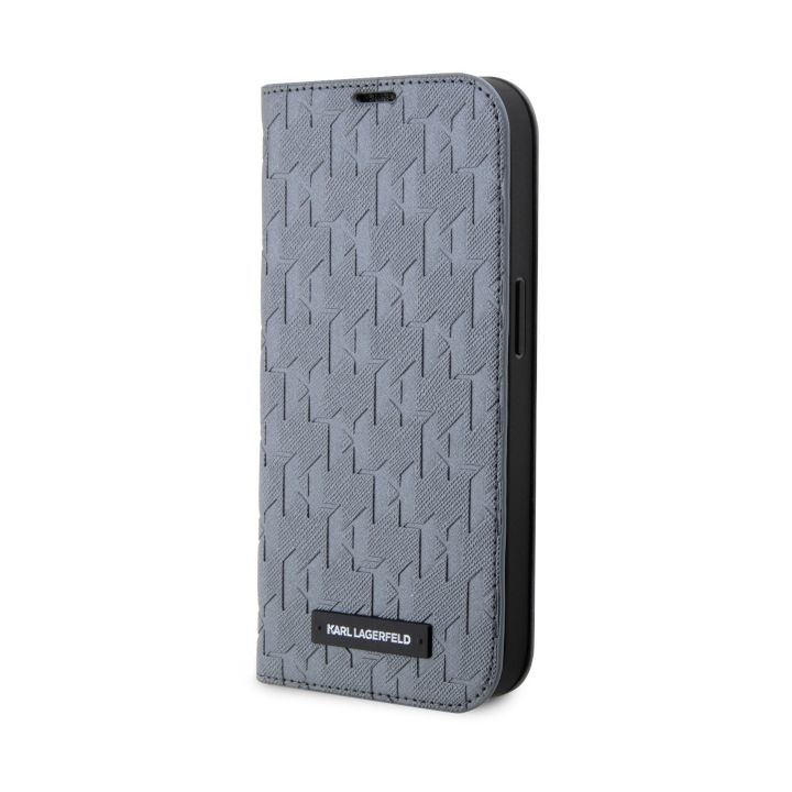 Karl Lagerfeld KLBKP14SSAKLHPG iPhone 14 / 15 / 13 6.1" bookcase srebrny/silver Saffiano Monogram na NearMe.pl