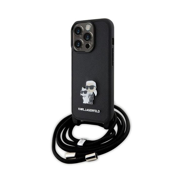 Karl Lagerfeld KLHCP15LSAKCPSK iPhone 15 Pro 6.1" hardcase czarny/black Crossbody Saffiano Metal Pin Karl & Choupette na NearMe.pl