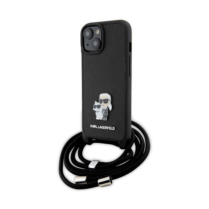 Karl Lagerfeld KLHCP15SSAKCPSK iPhone 15 / 14 / 13 6.1" hardcase czarny/black Crossbody Saffiano Metal Pin Karl & Choupette na NearMe.pl