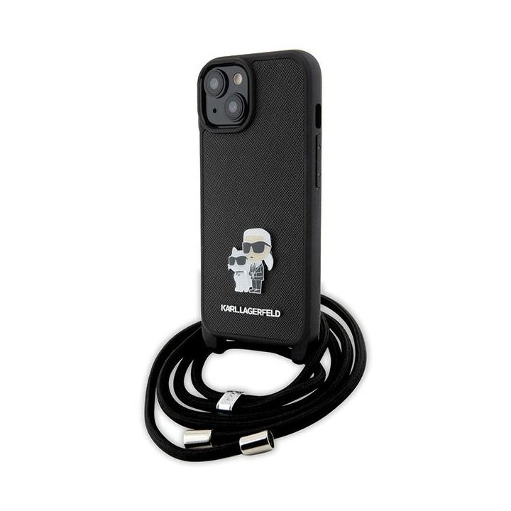 Karl Lagerfeld KLHCP15MSAKCPSK iPhone 15 Plus / 14 Plus 6.7" hardcase czarny/black Crossbody Saffiano Metal Pin Karl & Choupette na NearMe.pl