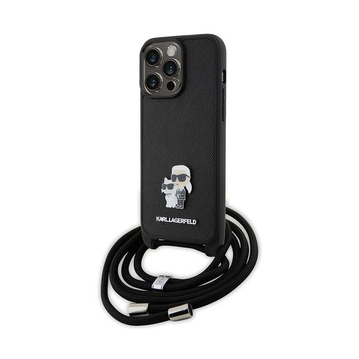 Karl Lagerfeld KLHCP15XSAKCPSK iPhone 15Pro Max 6.7" hardcase czarny/black Crossbody Saffiano Metal Pin Karl & Choupette na NearMe.pl