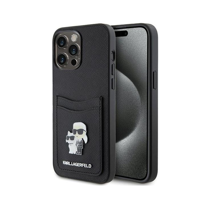 Karl Lagerfeld KLHCP15XSAPKCNPK iPhone 15 Pro Max 6.7" czarny/black hardcase Saffiano Cardslot KC Metal Pin na NearMe.pl