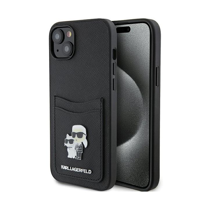 Karl Lagerfeld KLHCP15SSAPKCNPK iPhone 15 / 14 / 13 6.1" czarny/black hardcase Saffiano Cardslot Karl&Choupette Metal Pin na NearMe.pl