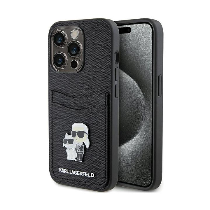 Karl Lagerfeld KLHCP15LSAPKCNPK iPhone 15 Pro 6.1" czarny/black hardcase Saffiano Cardslot Karl&Choupette Metal Pin na NearMe.pl