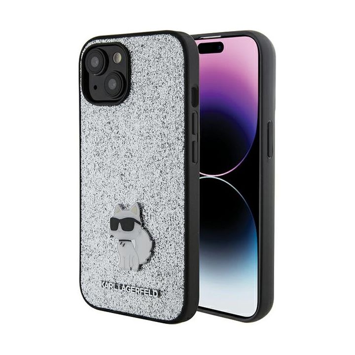 Karl Lagerfeld KLHCP15SGCNPSG iPhone 15 / 14 / 13 6.1" srebrny/silver hardcase Fixed Glitter Choupette Logo Metal Pin na NearMe.pl