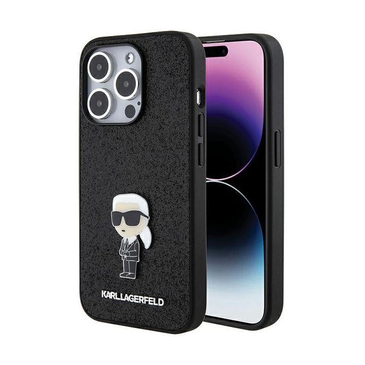 Karl Lagerfeld KLHCP15LGKNPSK iPhone 15 Pro 6.1" czarny/black hardcase Fixed Glitter Ikonik Logo Metal Pin na NearMe.pl