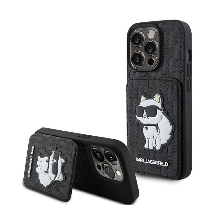 Karl Lagerfeld KLHCP15XSAKCNSCK iPhone 15 Pro Max 6.7" czarny/black hardcase Saffiano Cardslots and Stand Monogram Choupette na NearMe.pl