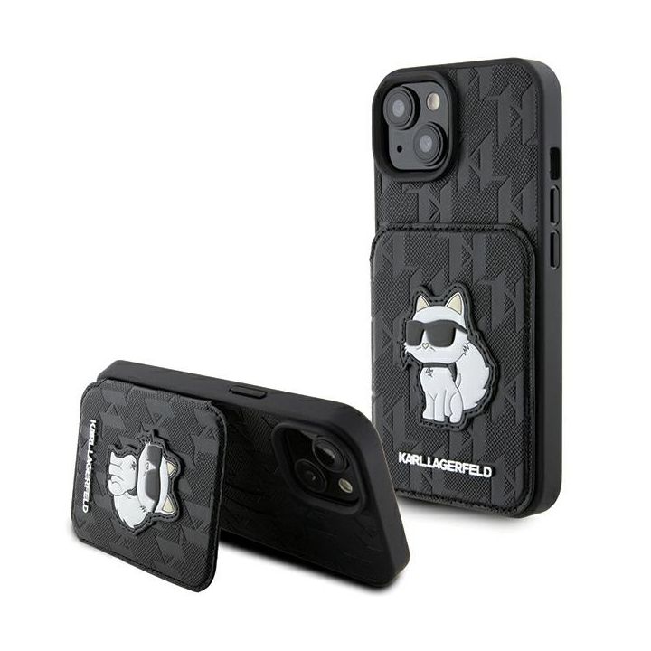 Karl Lagerfeld KLHCP15SSAKCNSCK iPhone 15 / 14 / 13 6.1" czarny/black hardcase Saffiano Cardslots and Stand Monogram Choupette na NearMe.pl