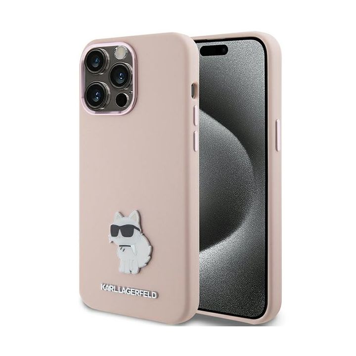 Karl Lagerfeld KLHCP15XSMHCNPP iPhone 15 Pro Max 6.7" różowy/pink Silicone Choupette Metal Pin na NearMe.pl