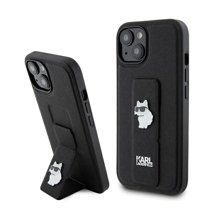 Karl Lagerfeld KLHCP15SGSACHPK iPhone 15 / 14 / 13 6.1" czarny/black hardcase Gripstand Saffiano Choupette Pins na NearMe.pl
