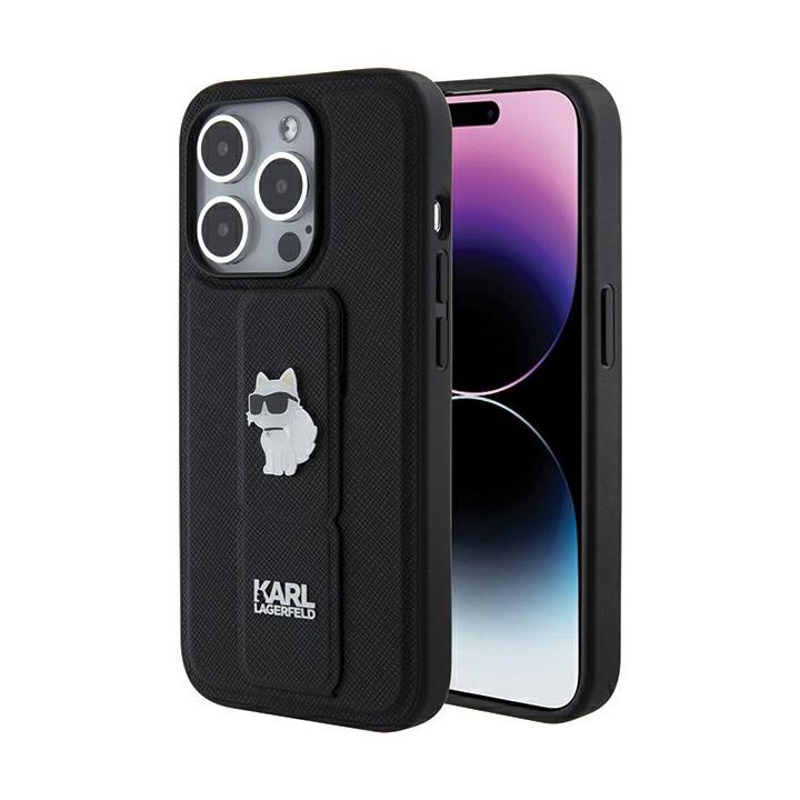 Karl Lagerfeld KLHCP15XGSACHPK iPhone 15 Pro Max 6.7" czarny/black hardcase Gripstand Saffiano Choupette Pins na NearMe.pl