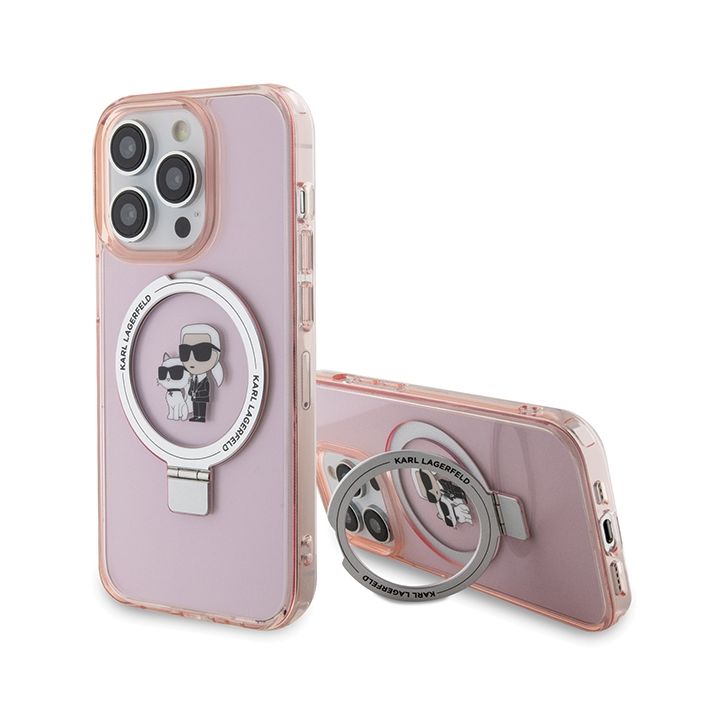 Karl Lagerfeld KLHMP15XHMRSKCP iPhone 15 Pro Max 6.7" różowy/pink hardcase Ring Stand Karl&Choupettte MagSafe na NearMe.pl