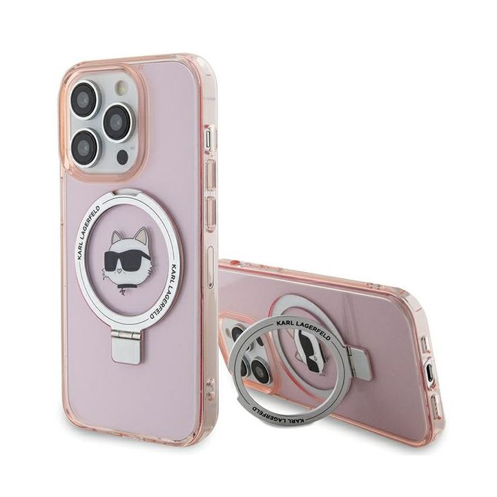 Karl Lagerfeld KLHMP15XHMRSCHP iPhone 15 Pro Max 6.7" różowy/pink hardcase Ring Stand Choupette Head MagSafe na NearMe.pl