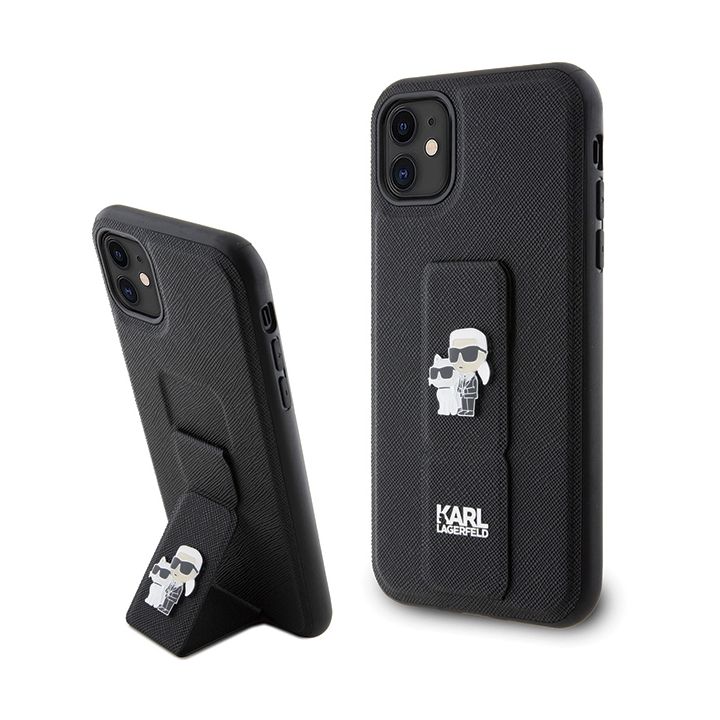 Karl Lagerfeld KLHCN61GSAKCPK iPhone 11 / Xr 6.1" czarny/black hardcase Gripstand Saffiano Karl&Choupette Pins na NearMe.pl