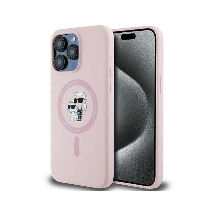 Karl Lagerfeld KLHMP15XSCMKCRHP iPhone 15 Pro Max 6.7" różowy/pink hardcase Silicone Karl & Choupette Ring MagSafe na NearMe.pl