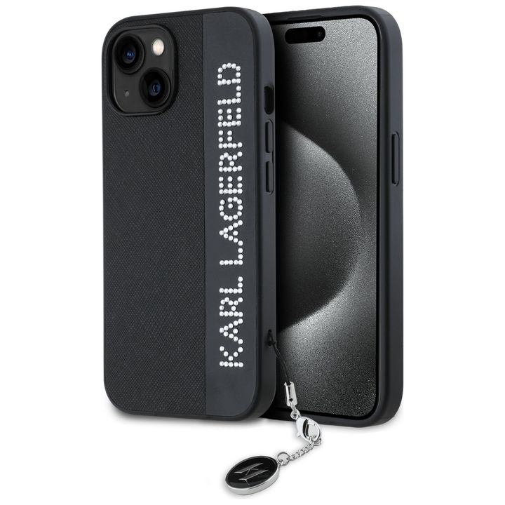 Karl Lagerfeld KLHCP15SPSAKDGCK iPhone 15 / 14 / 13 6.1" czarny/black hardcase Saffiano Rhinestones & Charm na NearMe.pl