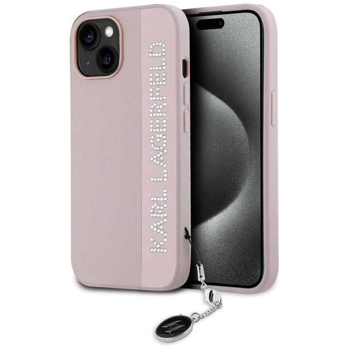 Karl Lagerfeld KLHCP15SPSAKDGCP iPhone 15 / 14 / 13 6.1" różowy/pink hardcase Saffiano Rhinestones & Charm na NearMe.pl