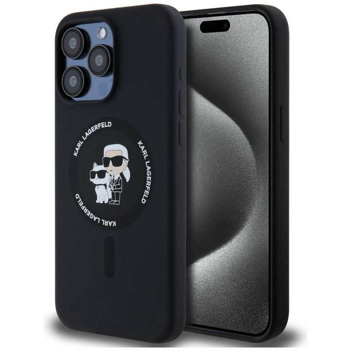 Karl Lagerfeld KLHMP15XSCMKCRHK iPhone 15 Pro Max 6.7" czarny/black hardcase Silicone Karl & Choupette Ring MagSafe na NearMe.pl