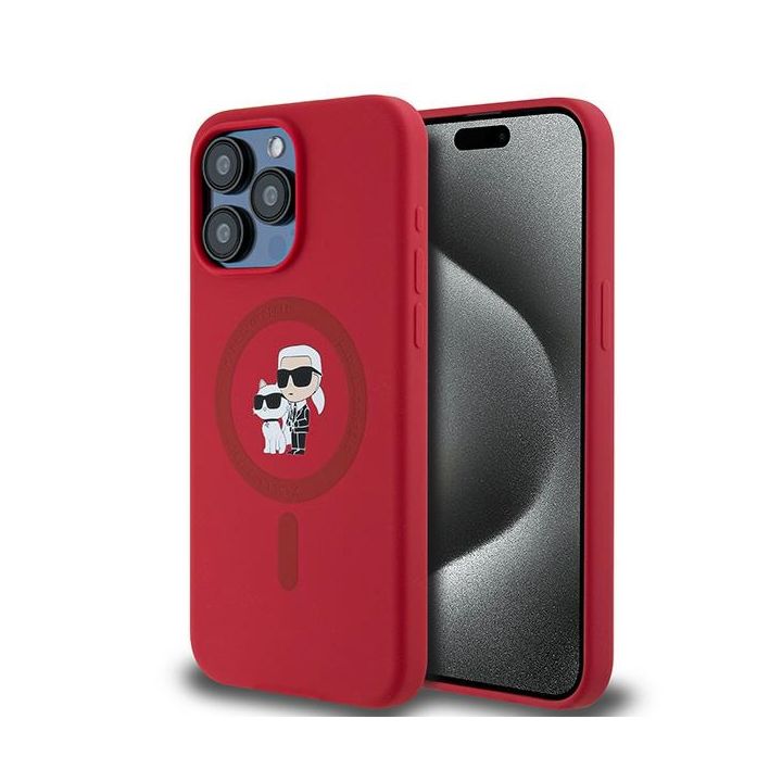 Karl Lagerfeld KLHMP15XSCMKCRHR iPhone 15 Pro Max 6.7" czerwony/red hardcase Silicone Karl & Choupette Ring MagSafe na NearMe.pl
