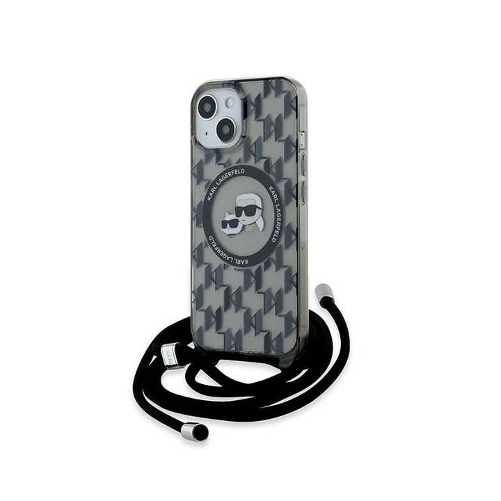 Karl Lagerfeld KLHMP15SHCKCKLCK iPhone 15 / 14 / 13 6.1" czarny/black hardcase IML Crossbody Monogram Karl & Choupette Head MagSafe na NearMe.pl