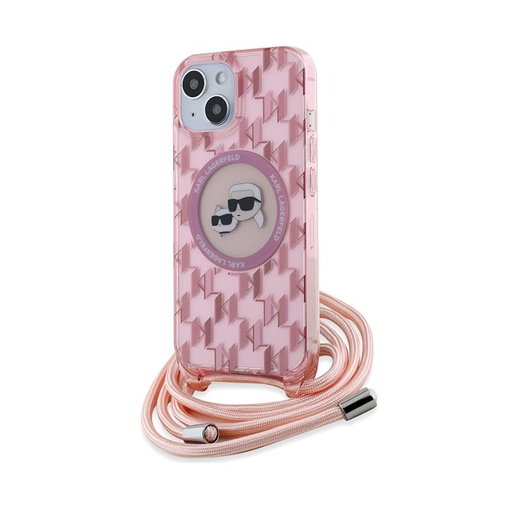 Karl Lagerfeld KLHMP15SHCKCKLCP iPhone 15 / 14 / 13  6.1" różowy/pink hardcase IML Crossbody Monogram Karl & Choupette Head MagSafe na NearMe.pl