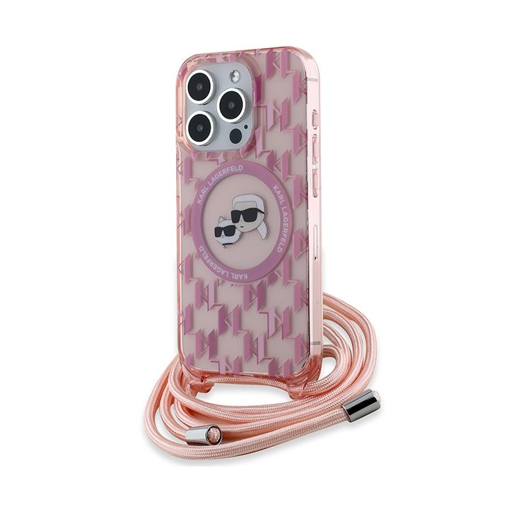 Karl Lagerfeld KLHMP15XHCKCKLCP iPhone 15 Pro Max 6.7" różowy/pink hardcase IML Crossbody Monogram Karl & Choupette Head MagSafe na NearMe.pl