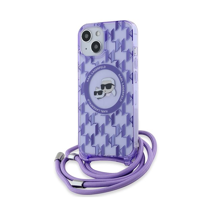 Karl Lagerfeld KLHMP15SHCKCKLCU iPhone 15 / 14 / 13 6.1" fioletowy/purple hardcase IML Crossbody Monogram Karl & Choupette Head MagSafe na NearMe.pl