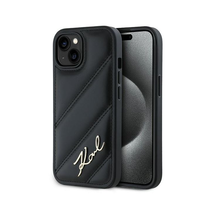 Karl Lagerfeld KLHCP15SPQDSMGK iPhone 15 / 14 / 13 6.1" czarny/black hardcase Diagonal Quilted Script na NearMe.pl