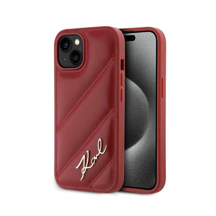Karl Lagerfeld KLHCP15SPQDSMGR iPhone 15 / 14 / 13 6.1" czerwony/red hardcase Diagonal Quilted Script na NearMe.pl
