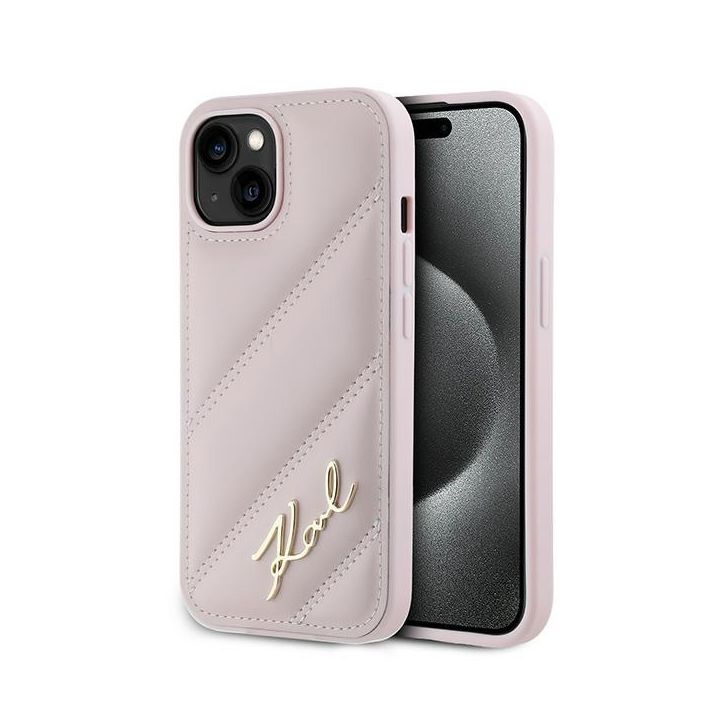 Karl Lagerfeld KLHCP15MPQDSMGP iPhone 15 Plus / 14 Plus 6.7" różowy/pink hardcase Diagonal Quilted Script na NearMe.pl