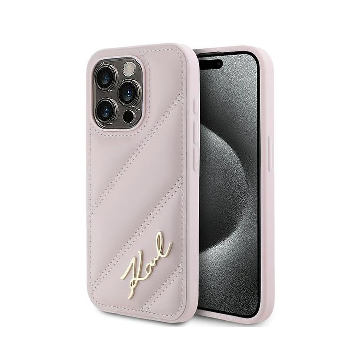 Karl Lagerfeld KLHCP15LPQDSMGP iPhone 15 Pro 6.1" różowy/pink hardcase Diagonal Quilted Script na NearMe.pl