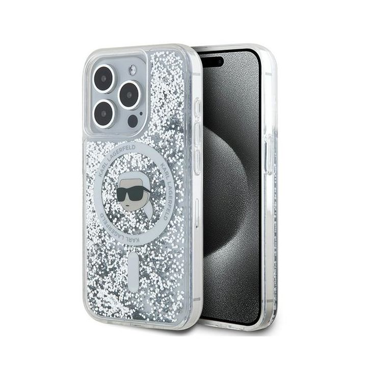 Karl Lagerfeld KLHMP15XLGKISGH iPhone 15 Pro Max 6.7" hardcase transparent Liquid Glitter Karl Head Magsafe na NearMe.pl
