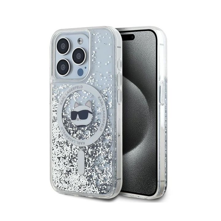 Karl Lagerfeld KLHMP15LLGCHSGH iPhone 15 Pro 6.1" hardcase transparent Liquid Glitter Choupette Head Magsafe na NearMe.pl