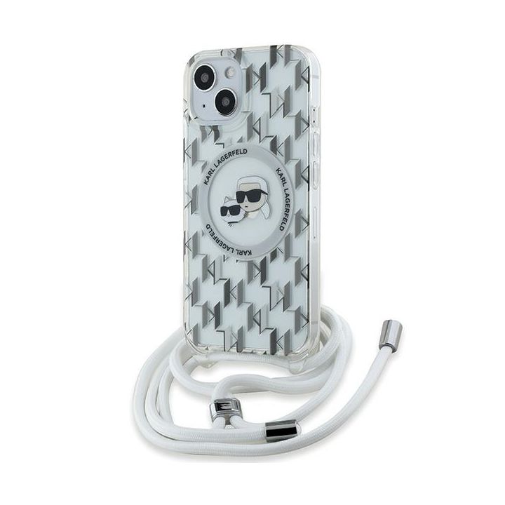 Karl Lagerfeld KLHMP15SHCKCKLCT iPhone15 / 14 / 13 6.1" transparent hardcase IML Crossbody Monogram Karl & Choupette Head MagSafe na NearMe.pl