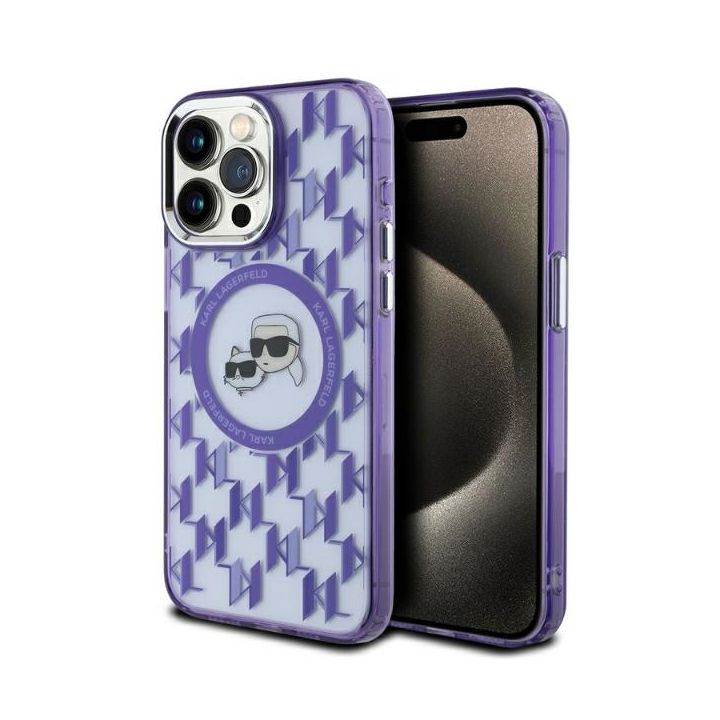 Karl Lagerfeld KLHMP15LHMCKMHU iPhone 15 Pro 6.1" fioletowy/purple IML Monogram Karl&Choupette Head MagSafe na NearMe.pl