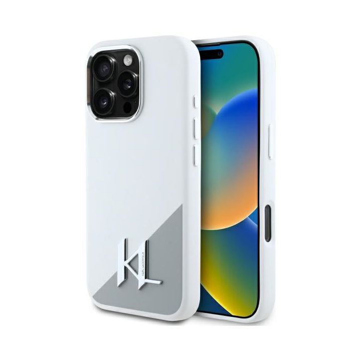 Karl Lagerfeld KLHMP16LSCMKMPCH iPhone   16 Pro 6.3" biały/white hardcase Silicone Initial Metal Logo MagSafe na NearMe.pl