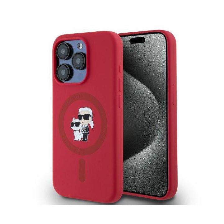 Karl Lagerfeld KLHMP15LSCMKCRHR iPhone 15 Pro 6.1" czerwony/red hardcase Silicone Karl&Choupette Heads Ring MagSafe na NearMe.pl