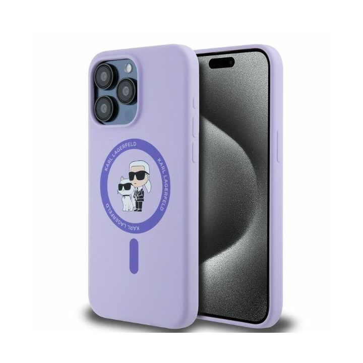 Karl Lagerfeld KLHMP15XSCMKCRHU iPhone 15 Pro Max 6.7" fioletowy/purple hardcase Silicone Karl&Choupette Heads Ring MagSafe na NearMe.pl