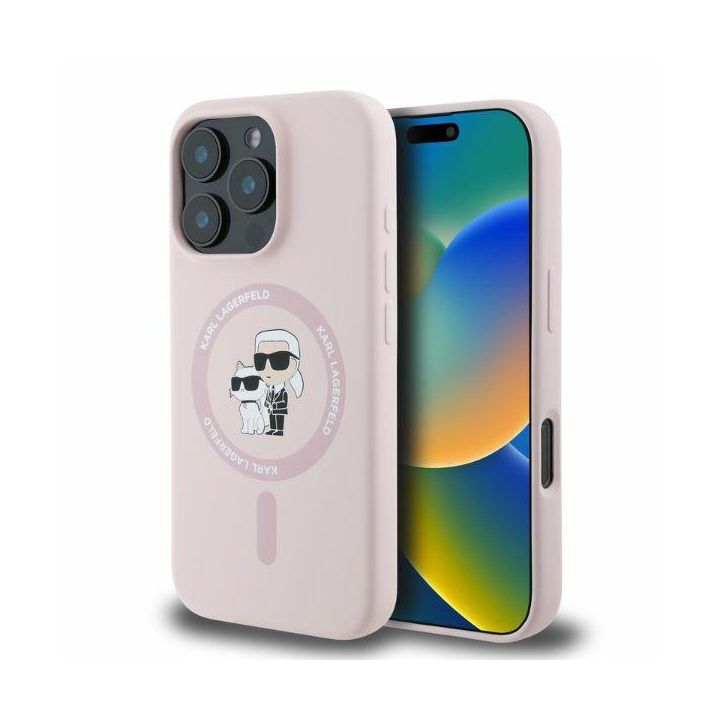 Karl Lagerfeld KLHMP16LSCMKCRHP iPhone 16 Pro 6.3" różowy/pink hardcase Silicone Karl&Choupette Ring MagSafe na NearMe.pl