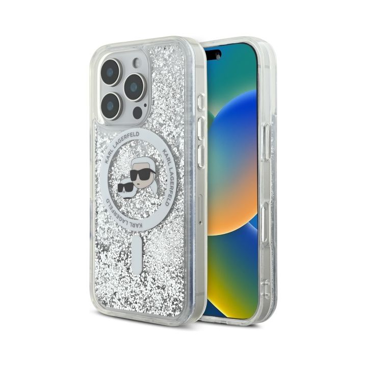 Karl Lagerfeld KLHMP16LLGKCSGH iPhone 16 Pro 6.3" hardcase transparent Liquid Glitter Karl&Choupette Head Magsafe na NearMe.pl
