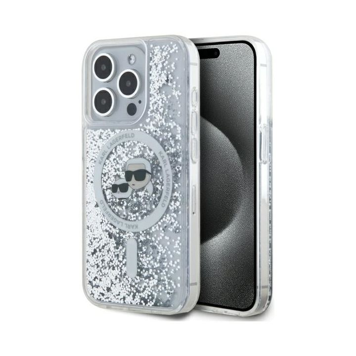 Karl Lagerfeld KLHMP15XLGKCSGH iPhone 15 Pro Max 6.7" hardcase transparent Liquid Glitter Karl&Choupette Head Magsafe na NearMe.pl