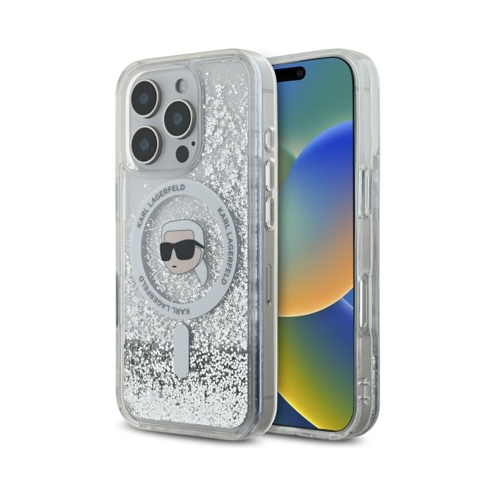 Karl Lagerfeld KLHMP16LLGKISGH iPhone 16 Pro 6.3" hardcase transparent Liquid Glitter Karl Head Magsafe na NearMe.pl