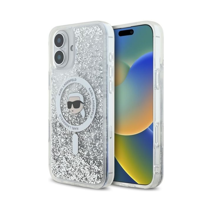 Karl Lagerfeld KLHMP16SLGKISGH iPhone 16 6.1" hardcase transparent Liquid Glitter Karl Head Magsafe na NearMe.pl