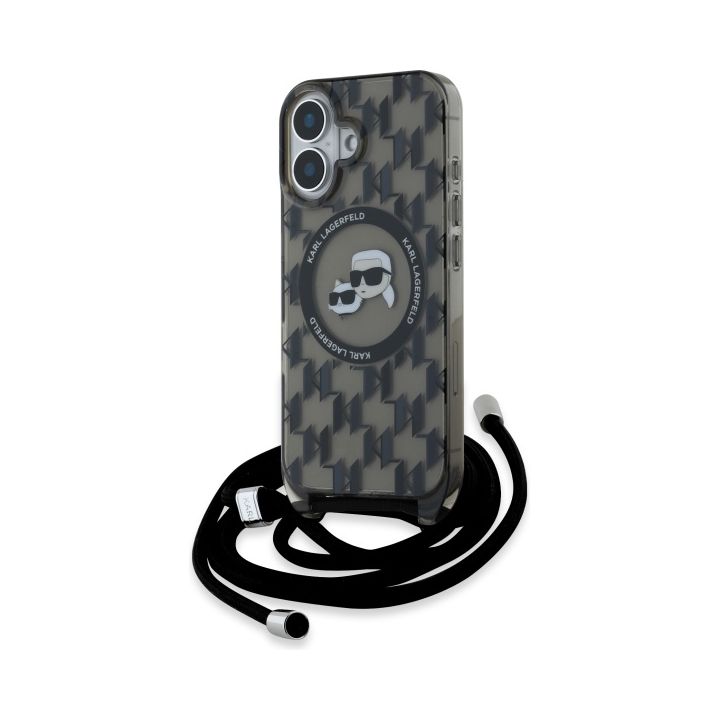 Karl Lagerfeld KLHMP16SHCKCKLCK iPhone   16 6.1" czarny/black hardcase IML Crossbody Monogram Karl & Choupette Head MagSafe na NearMe.pl