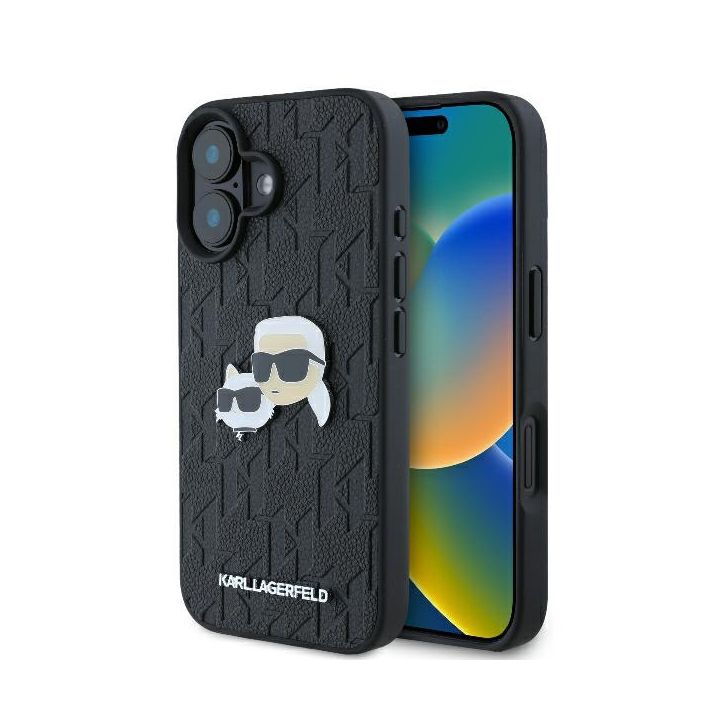 Karl Lagerfeld KLHCP16SPGKLKCPK iPhone 16 6.1" czarny/black hardcase Monogram Karl&Chaoupette Head Pin na NearMe.pl