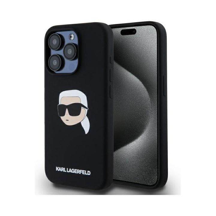 Karl Lagerfeld KLHMP15XSKHPPLK iPhone 15 Pro Max 6.7" czarny/black hardcase Silicone Karl Head Print MagSafe na NearMe.pl