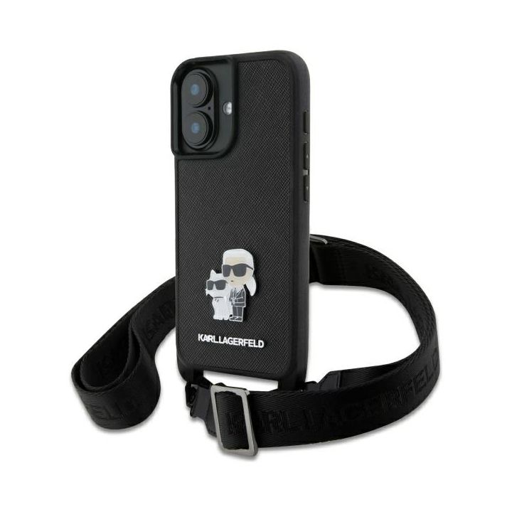 Karl Lagerfeld KLHCP16SSAKCPBK iPhone 16 6.1" czarny/black hardcase Saffiano Karl&Choupette Metal Pin CBDY Strap na NearMe.pl