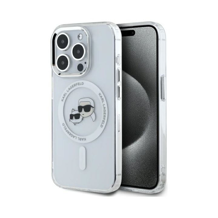 Karl Lagerfeld KLHMP15LHLSKCH iPhone 15  Pro 6.1" biały/white hardcase IML Metal Karl&Choupette Head MagSafe na NearMe.pl